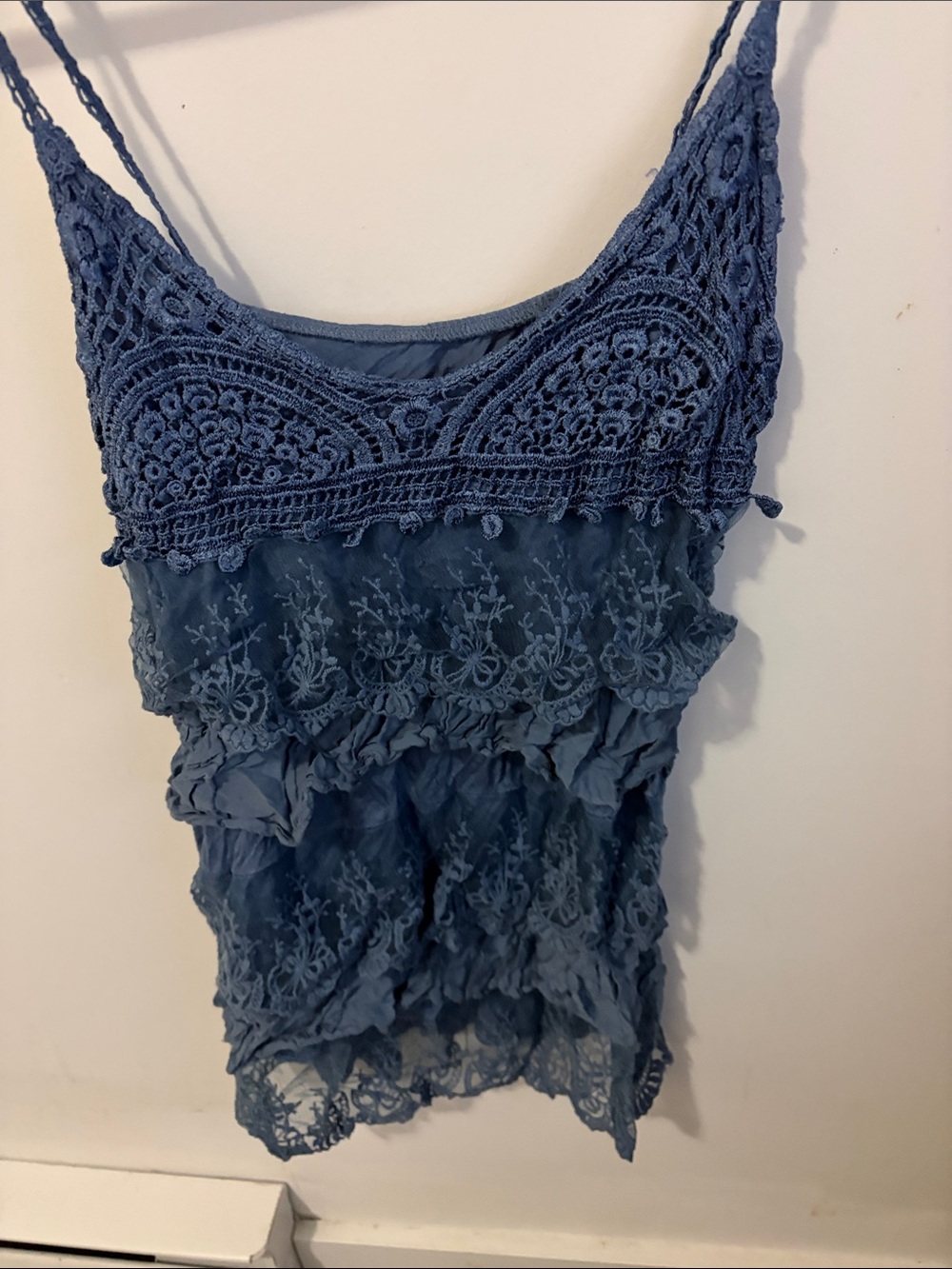 Blue Lace Crochet Camisole Tank Top